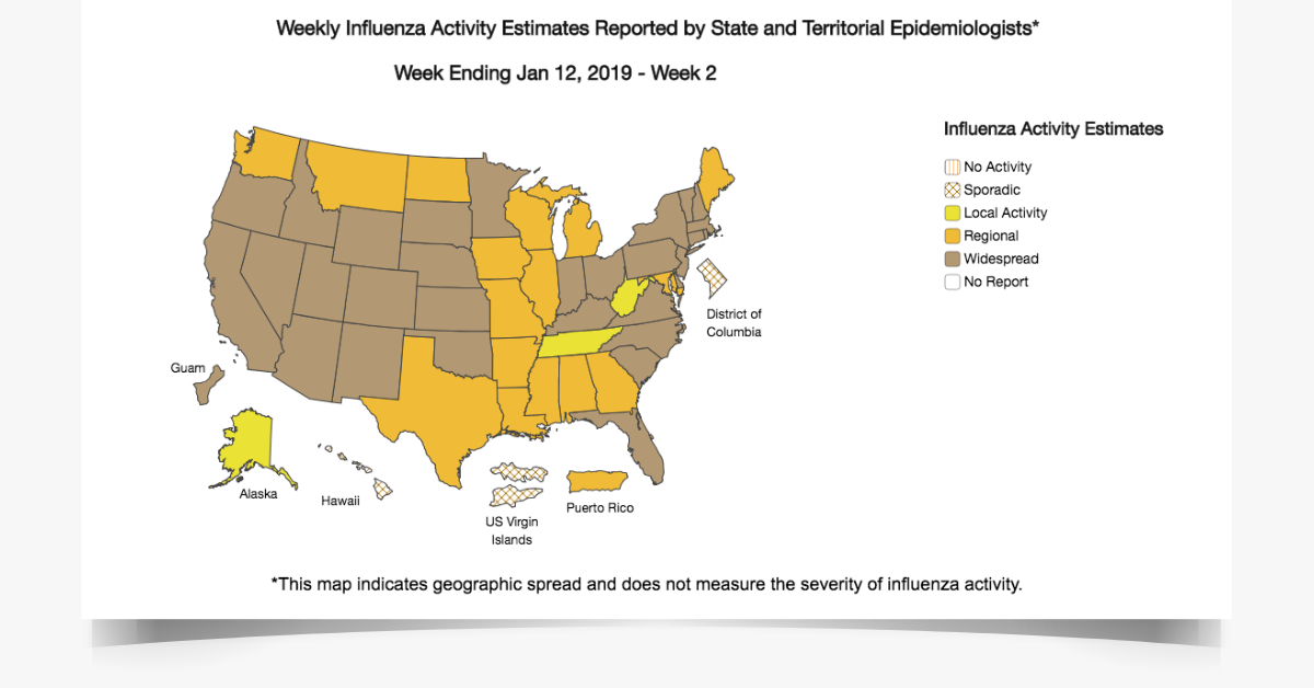 CDC Flu Map January 2019